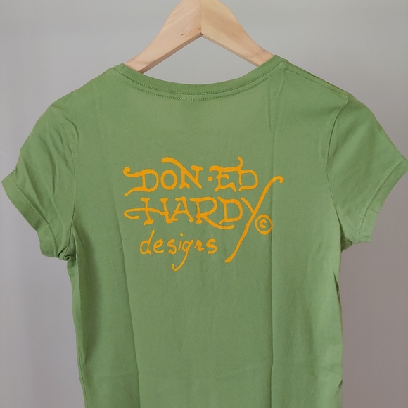 Ed Hardy Designs Short Sleeve T-Shirt Green Vintage Butterfly Size Medium - Picture 8 of 12